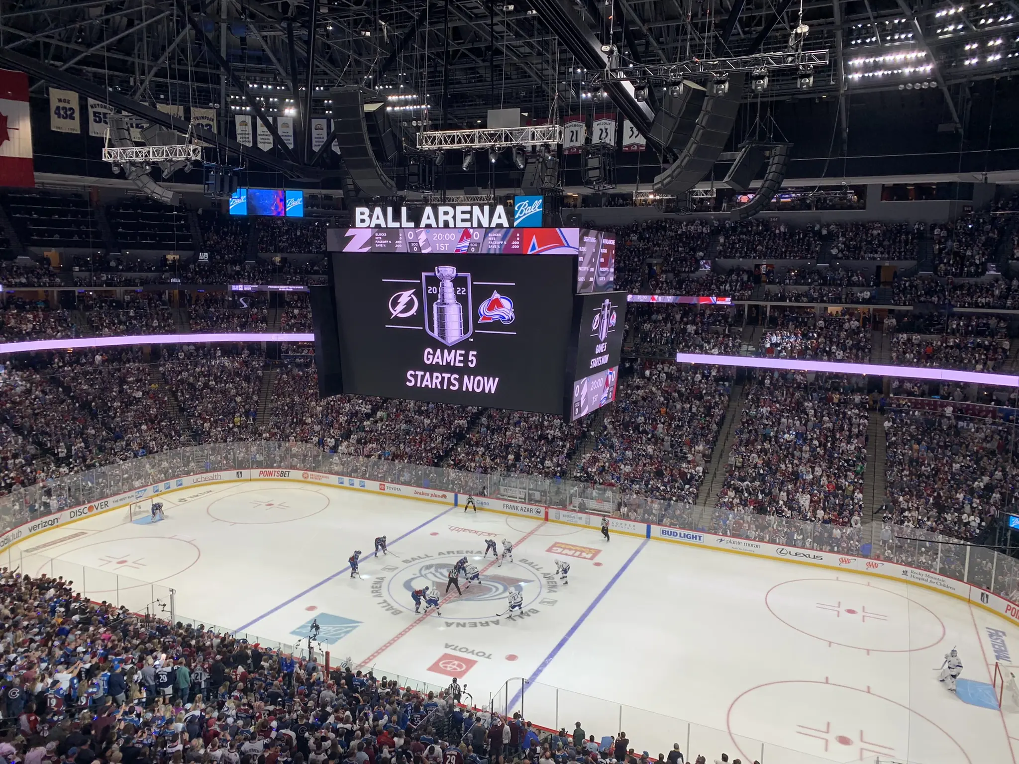 The Avalanche and Lightning face off in a Stanley Cup Final game at Ball Arena