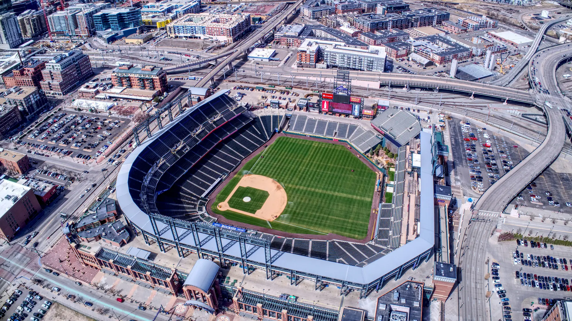 Aerial view of Coors Field in LoDo