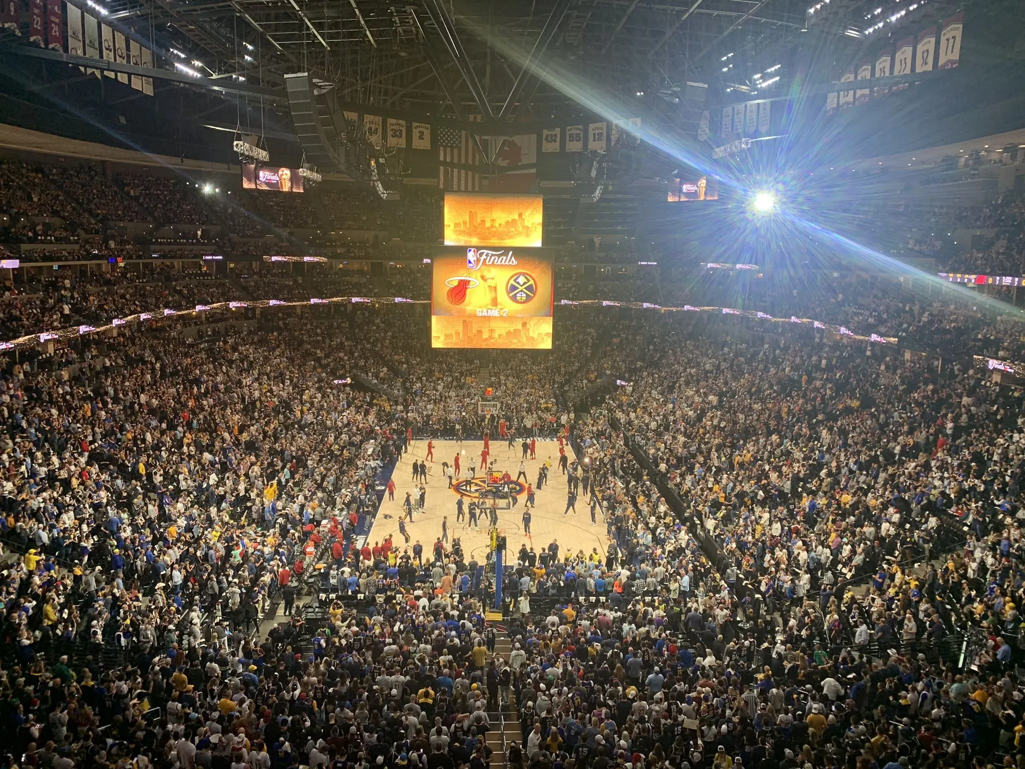 A full Ball Arena crowd before an NBA Finals game